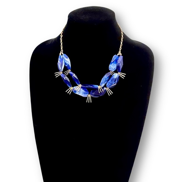Chico's Jewelry - CHICO’s Blue Stone & Gold Tone Spiked Station Bib necklace NEW